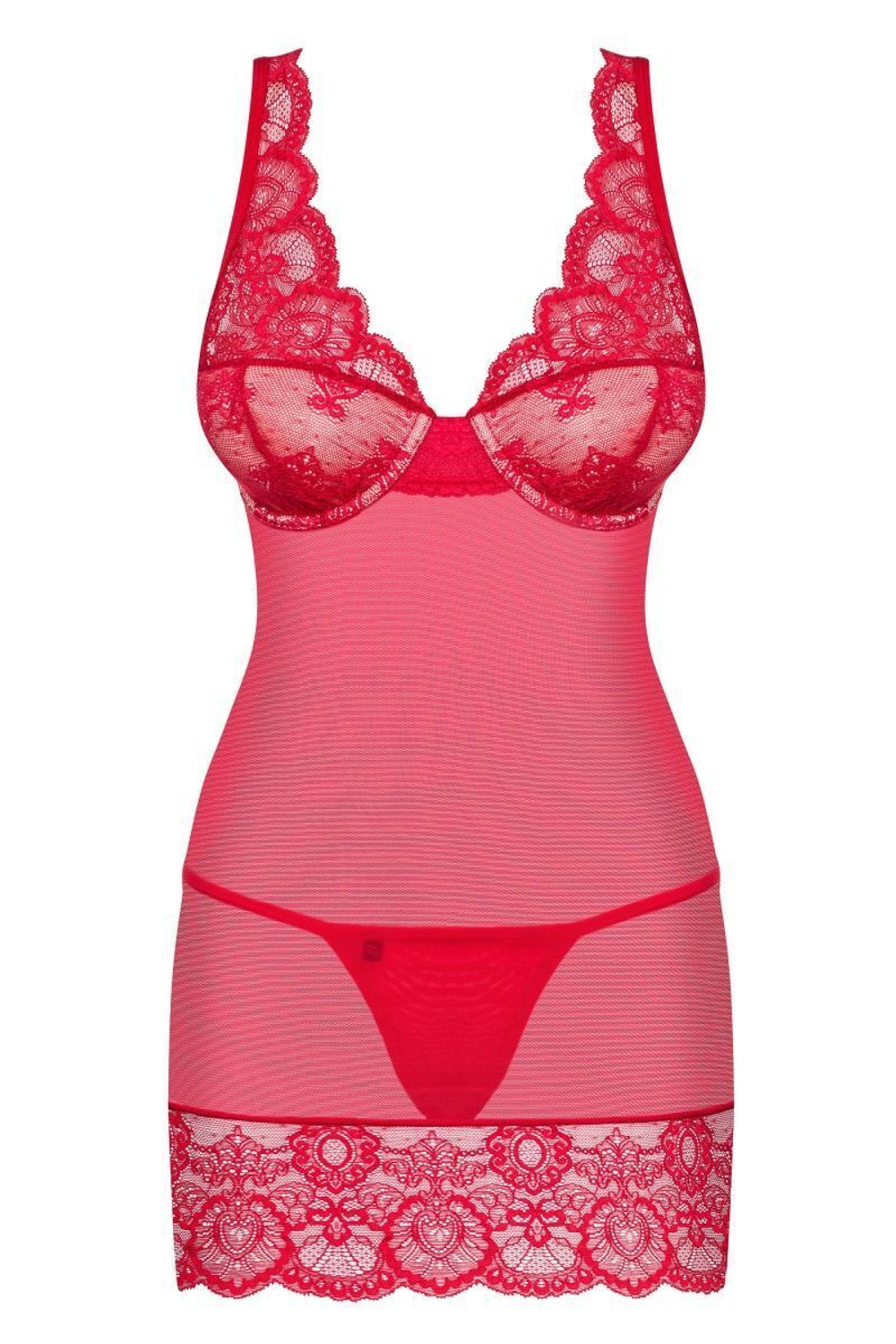 Полупрозрачная облегающая сорочка с лифом на косточках (Размер: L-XL) (Цвет: красный)