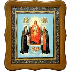 Киево-Печерская  Свенская икона Божьей Матери с предстоящими Антонием и Феодосием со свитками.