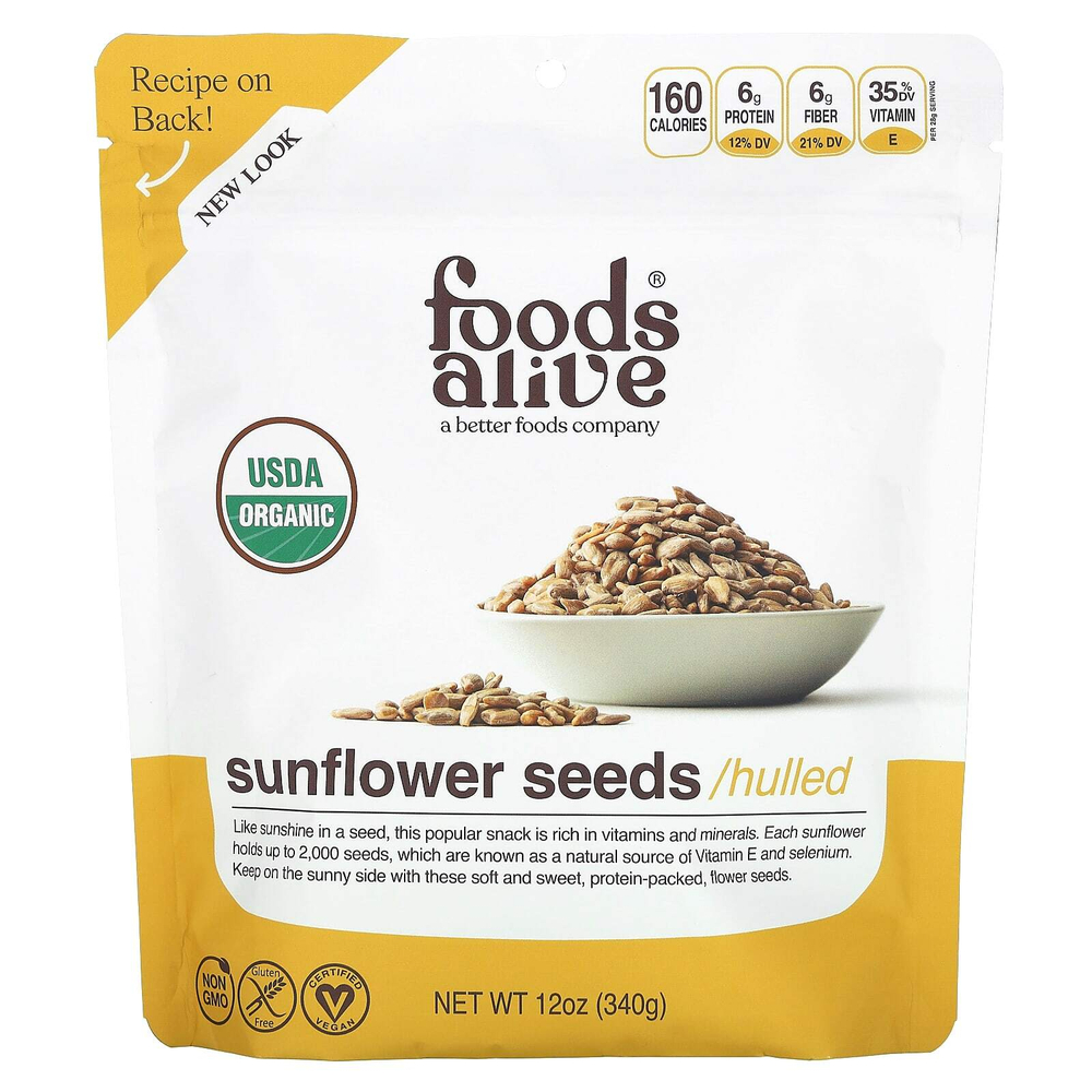 Foods Alive, органические семена подсолнечника, очищенные, 340 г (12 унций)