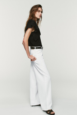 ZARA ФУТБОЛКА С ВОЛАНАМИ И КОРОТКИМИ РУКАВАМИ, ЧЕРНЫЙ