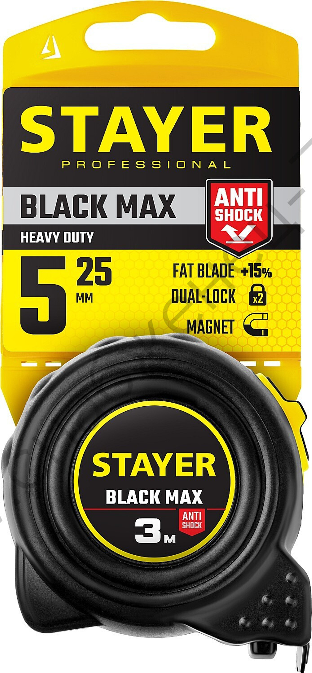 STAYER BlackMax, 5 м х 25 мм, рулетка с двумя фиксаторами, Professional (3410-05-25)
