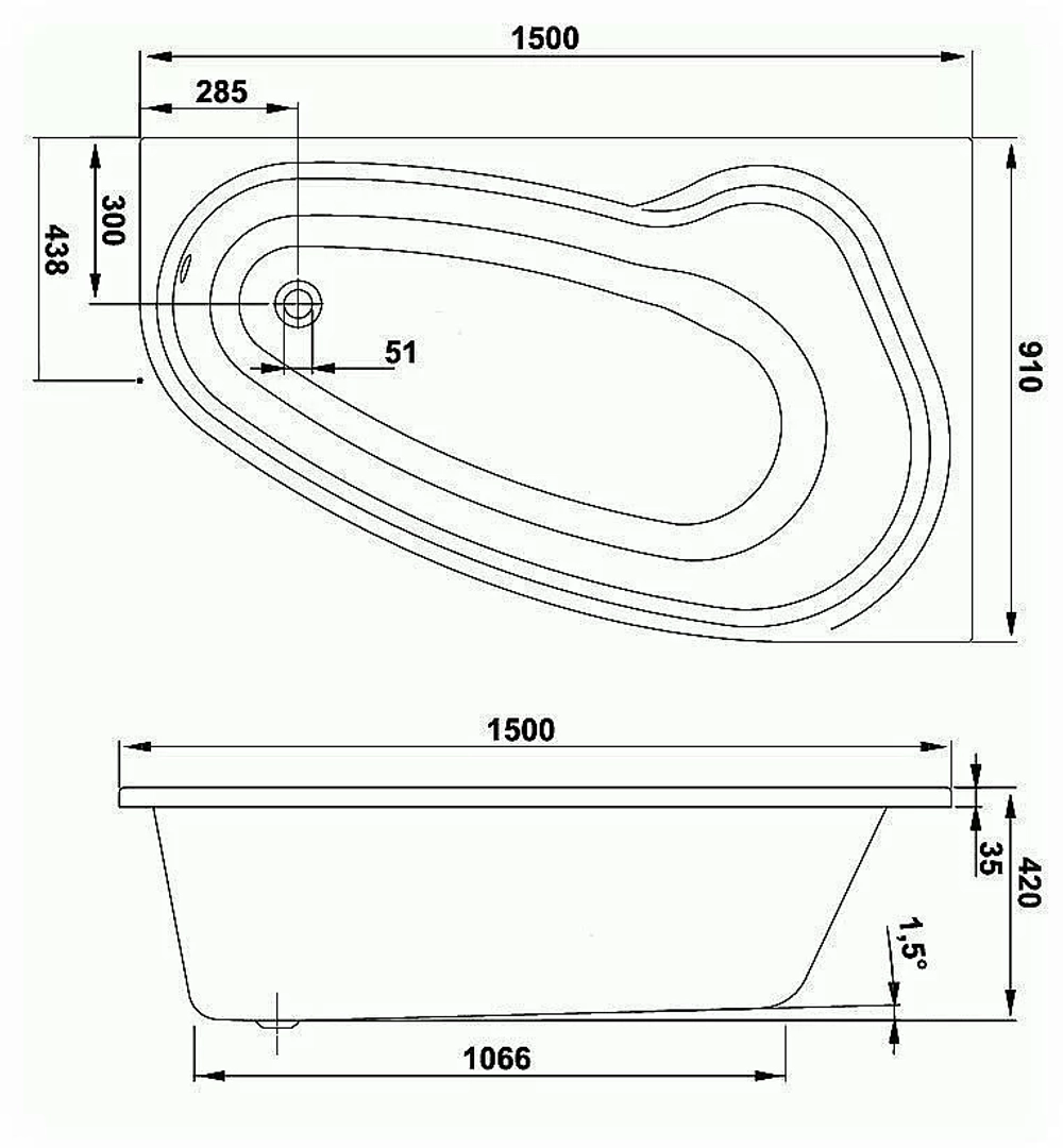 Ванна акриловая Vagnerplast Avona 150x90