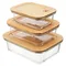 Набор стеклянных прямоугольных контейнеров с бамбуковыми крышками, 3 шт.