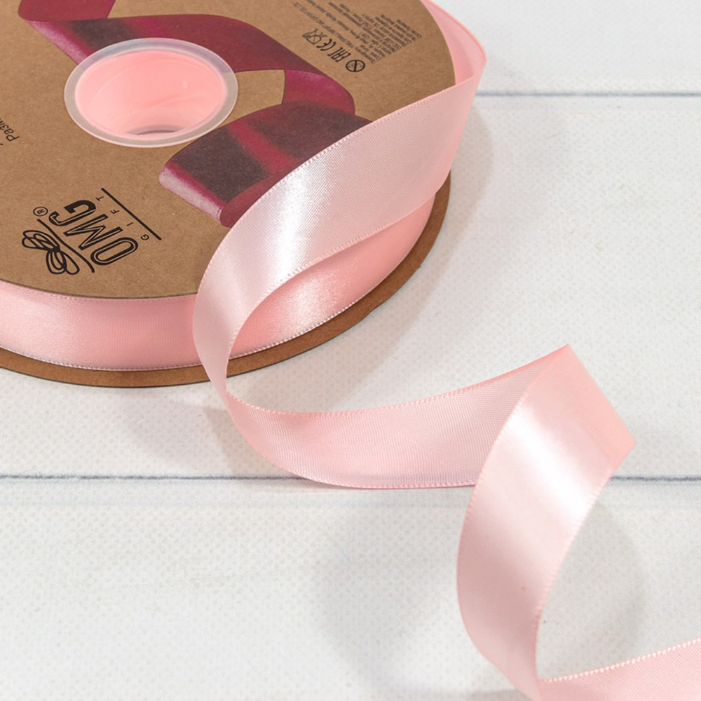Лента Атласная 2,5см х 110м Полиэстер класс А (Розовый)
