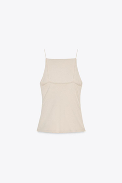 ZARA ТОП С БРЕТЕЛЯМИ И СБОРКАМИ, ПЕСОЧНЫЙ