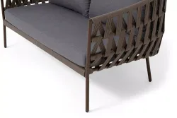 "Диего" диван 2-местный плетеный из роупа, каркас алюминий коричневый (RAL8016) муар, роуп коричневый круглый, ткань темно-серая 027