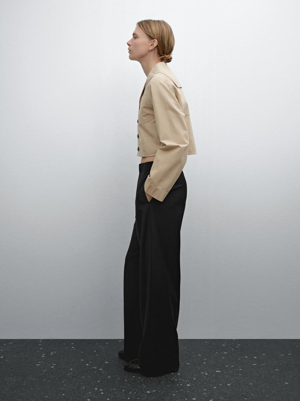 Massimo Dutti Короткая куртка из хлопка с отложным воротником, песочный