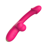 Розовый изогнутый вибромассажёр с имитацией мошонки - 20,4 см. (Цвет: розовый)