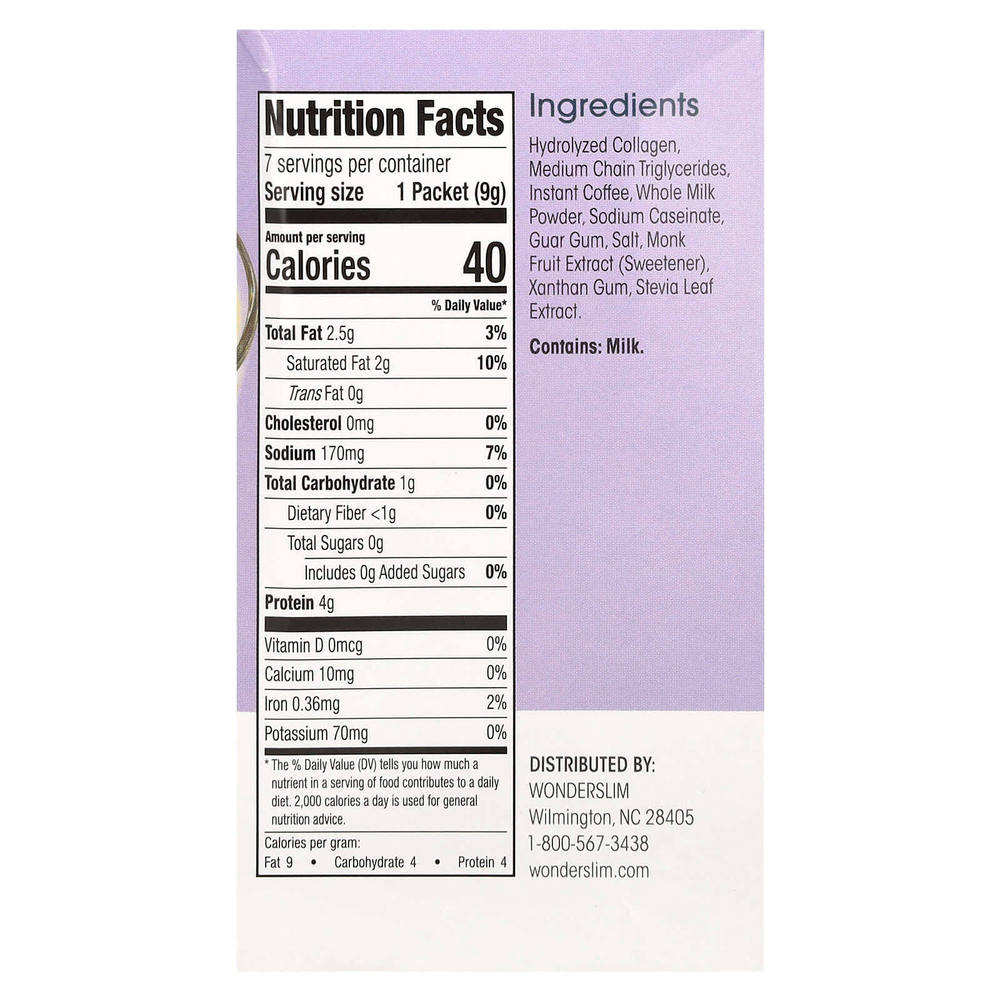 WonderSlim, растворимый кетокофе, оригинальная смесь со сливками, 7 пакетиков по 9 г