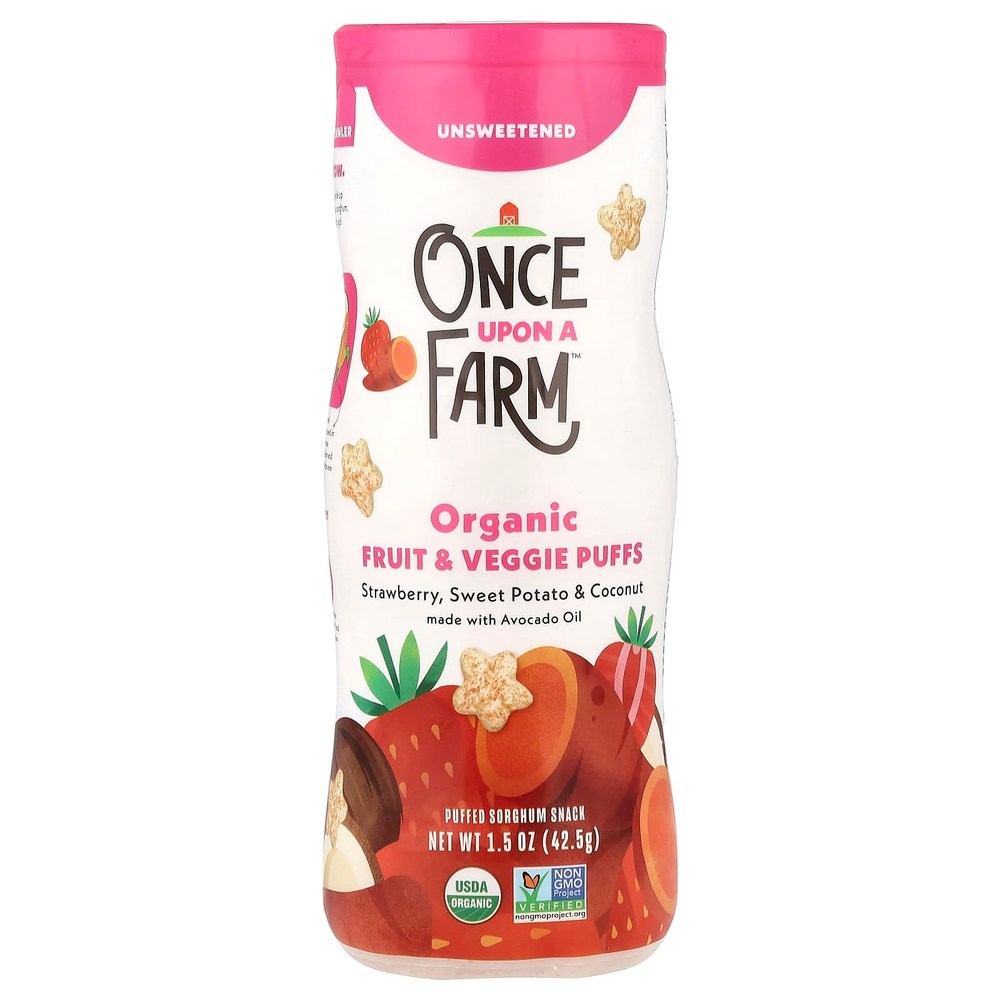 Once Upon A Farm, Органические фрукты и овощи, клубника, батат и кокос, несладкие, 42,5 г (1,5 унции)