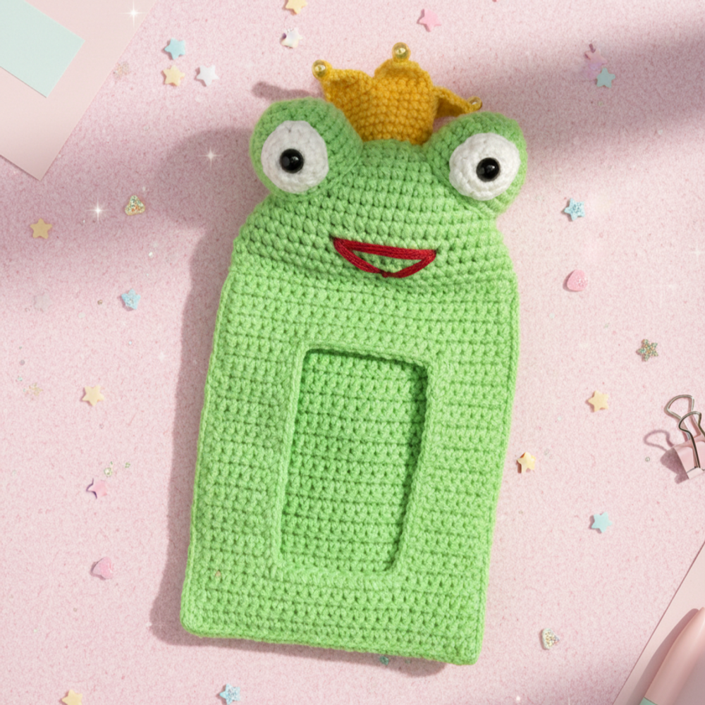 Картхолдер (вязаный) зелёный лягушка