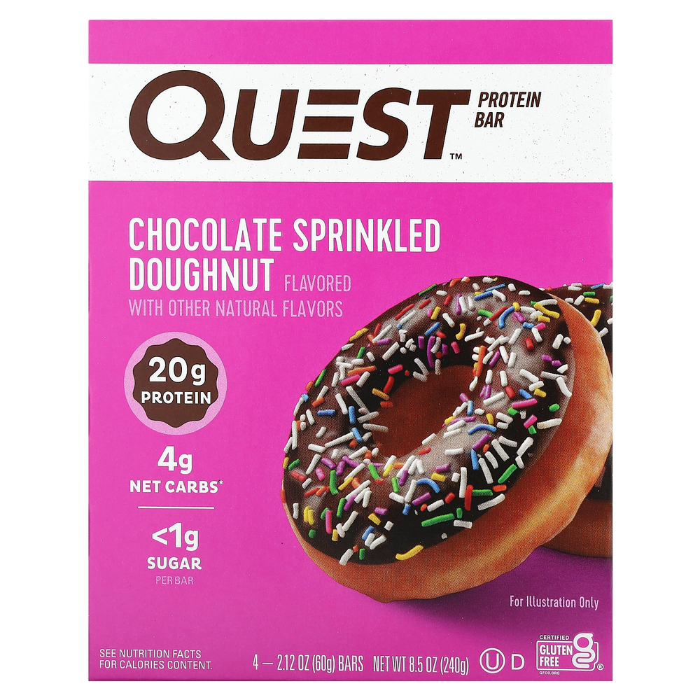 Quest Nutrition, Протеиновый батончик, пончик в шоколаде, 4 батончика по 60 г (2,12 унции)