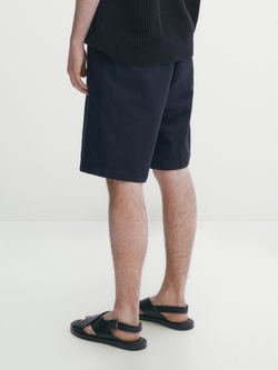 Massimo Dutti Шорты из хлопка и льна на шнурках, темно-синий