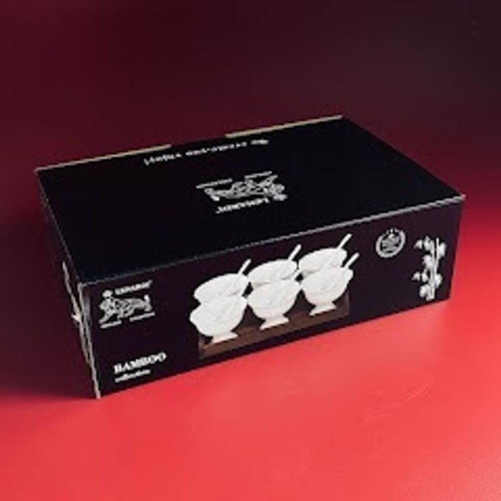 Lenardi 235-091 Набор из 6 креманок 11см с ложками на подставке TROPICAL в под.уп.(х6)Фарфор