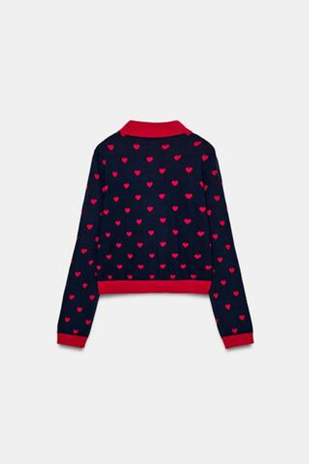 ZARA ЖАККАРДОВЫЙ КАРДИГАН С СЕРДЦАМИ, МОРСКОЙ СИНИЙ