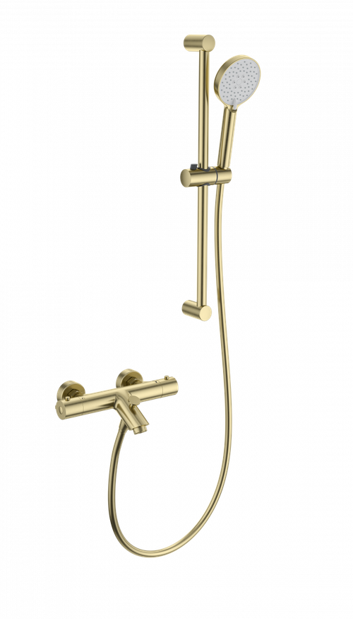 Смеситель для ванны с душевым гарнитуром и термостатом WONZON & WOGHAND, Брашированное золото (WW-C2002-A-BG)