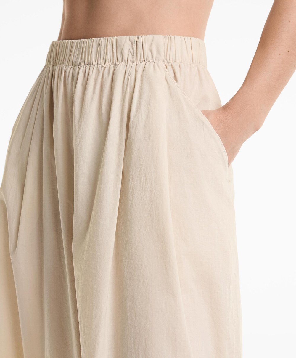 OYSHO Брюки широкие из 100% хлопкового поплина, светло-бежевый