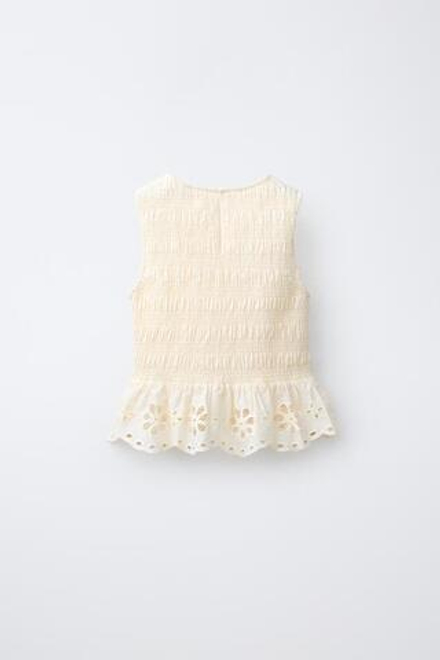 ZARA ТОП С ВЫШИВКОЙ SCHIFFLY, ЭКРЮ