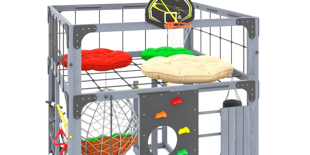 Детская площадка Савушка КУБ-1 (Серый) с подушками и коконом