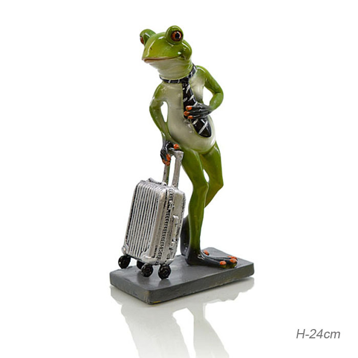 Статуэтка Лягушка Путешественница с чемоданом и полосатым галстуком 23 см