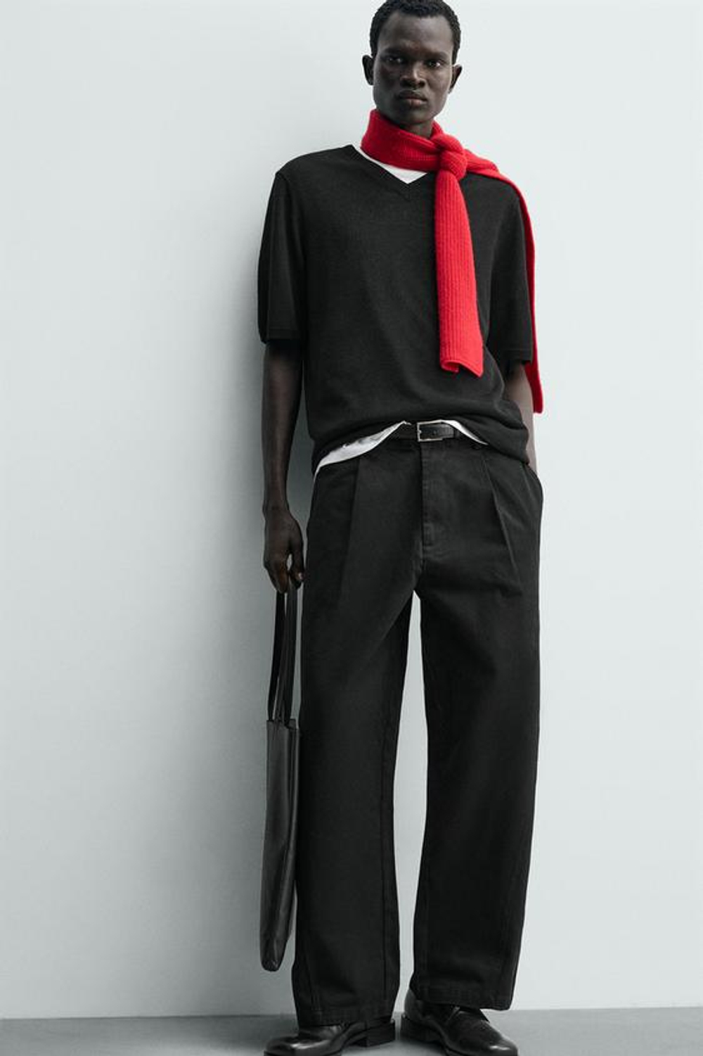 ZARA БРЮКИ WIDE FIT СО СКЛАДКАМИ, ЧЕРНЫЙ