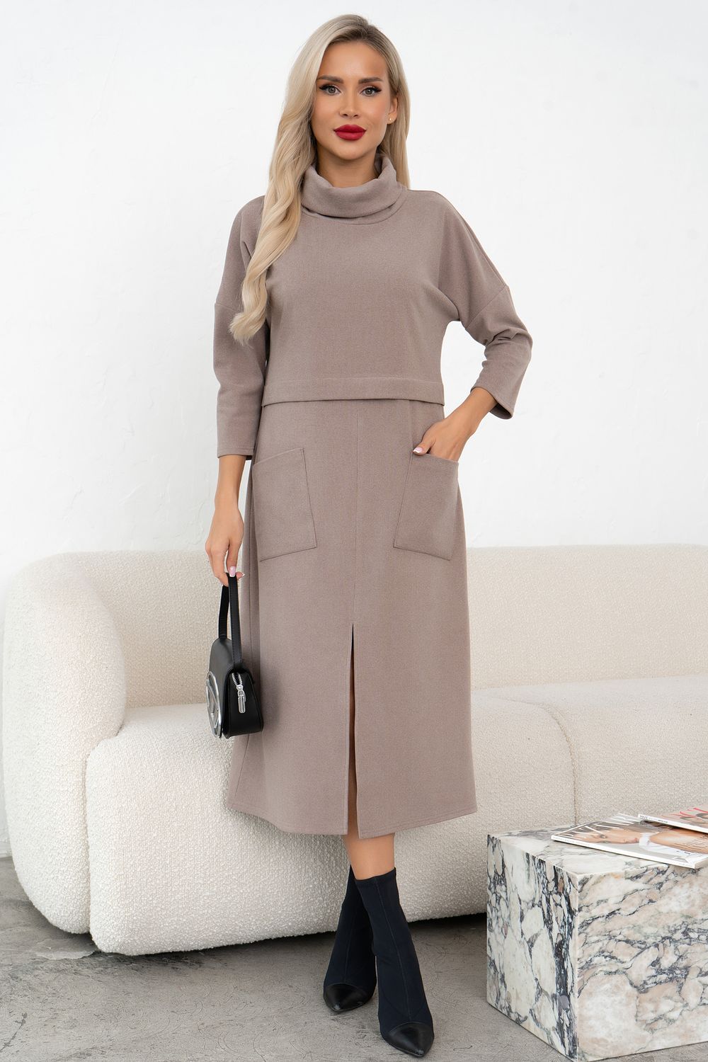 Платье трикотажное с разрезом (бежевый) Р11-2008/5 Nikol