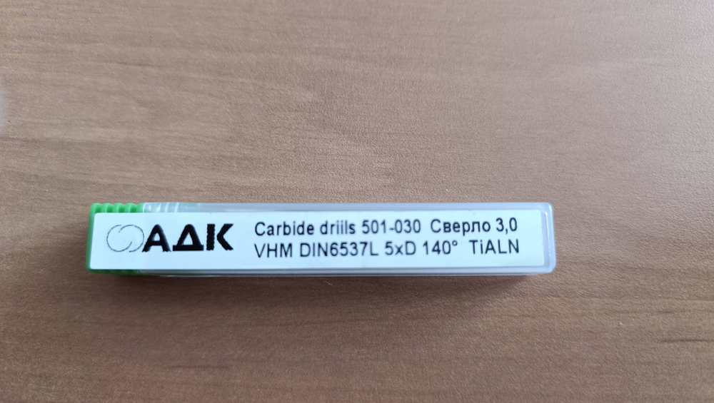 Сверло тв. спл. Ø3,0 x66/28 5xD DIN6537L VHM TiAlN вн. СОЖ 140° ADK501-030
