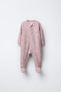 ZARA КОМБИНЕЗОН ИЗ ВЕЛЮРА С ПРИНТОМ «СЕРДЦА И ЦВЕТЫ», ПУДРОВО-РОЗОВЫЙ