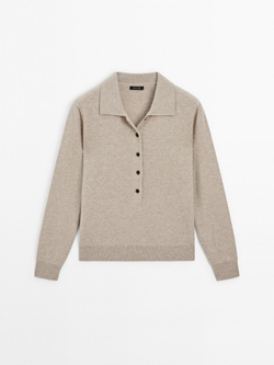 Massimo Dutti Трикотажный свитер поло из 100% кашемира, норка