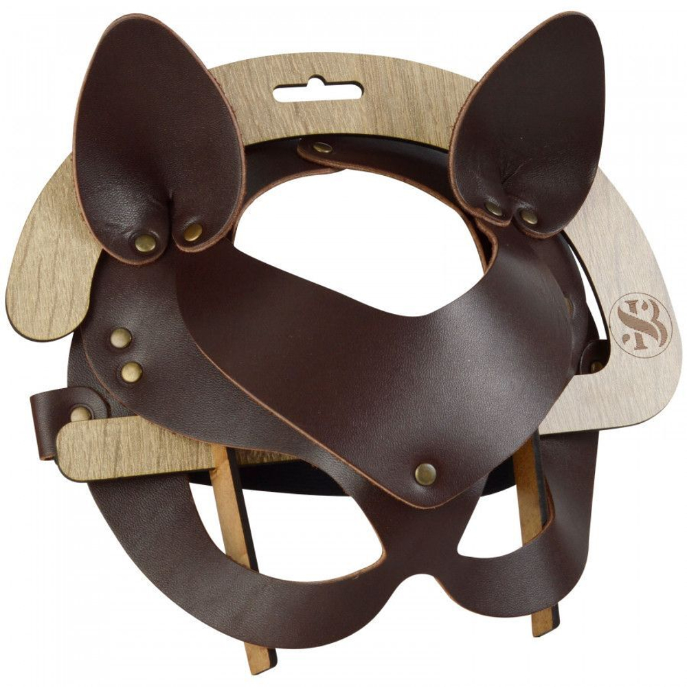 Коричневая кожаная маска "Кошечка"