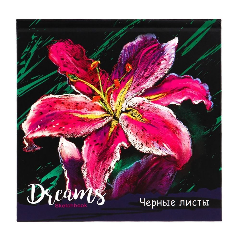 Скетчбук 160*160 мм., 64л., "Набросок цветка", 120 г/м2, Проф-Пресс, 7БЦ, ламинация, жёсткая подложка, черный офсет