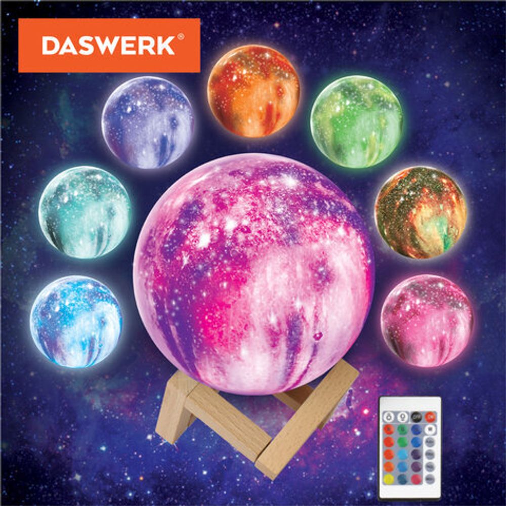 Ночник / детский светильник / LED лампа "Вселенная" 16 цветов, d=15 см, с пультом, DASWERK, 237953