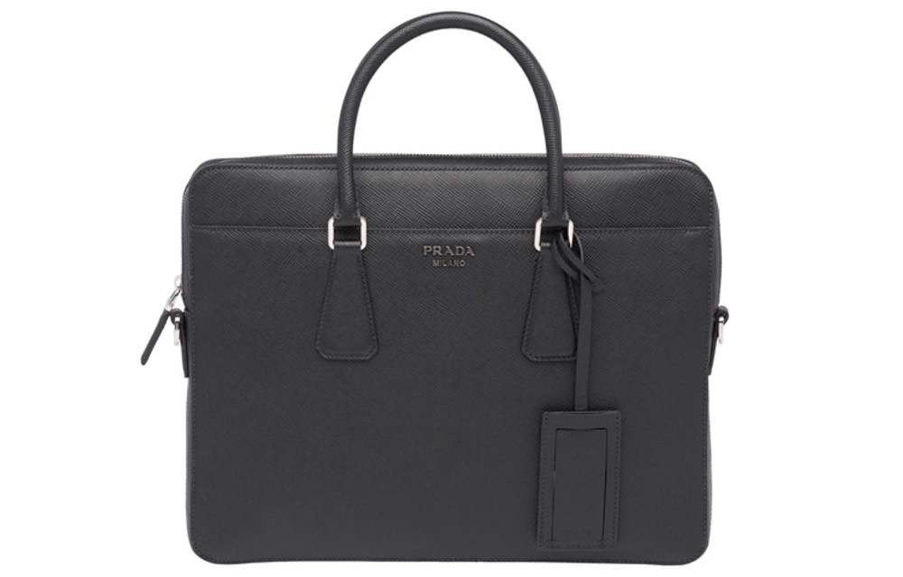 PRADA Leather Laptop Bag, Briefcase, Crossbody Bag Men"s Black