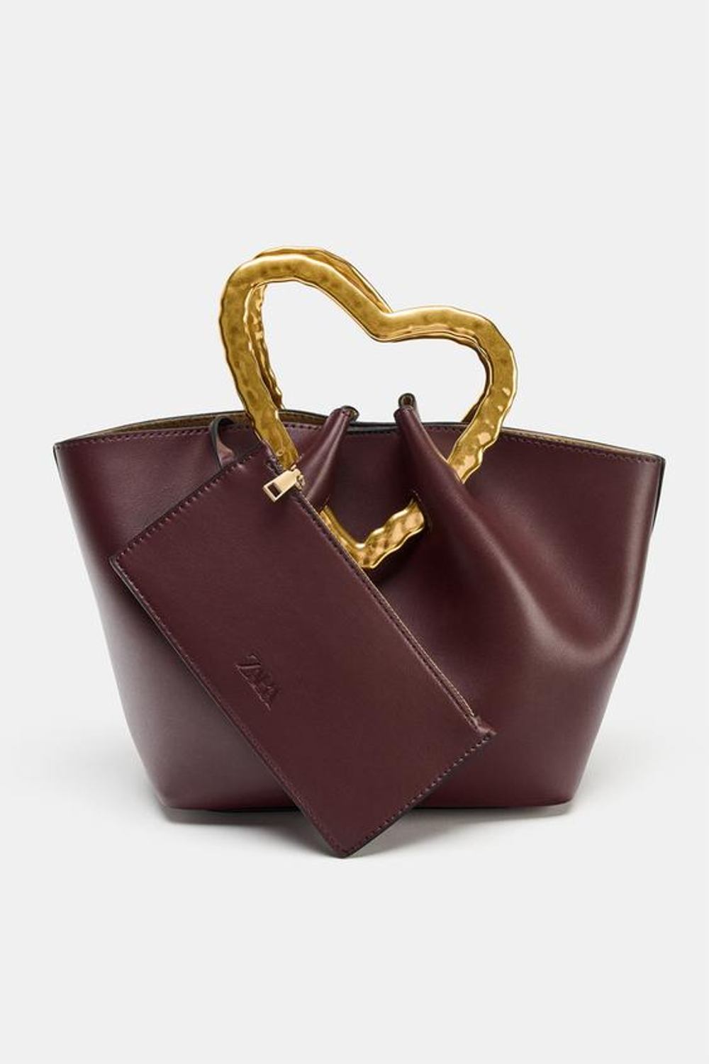 ZARA СУМКА С МЕТАЛЛИЧЕСКОЙ РУЧКОЙ, БОРДОВО-КРАСНЫЙ