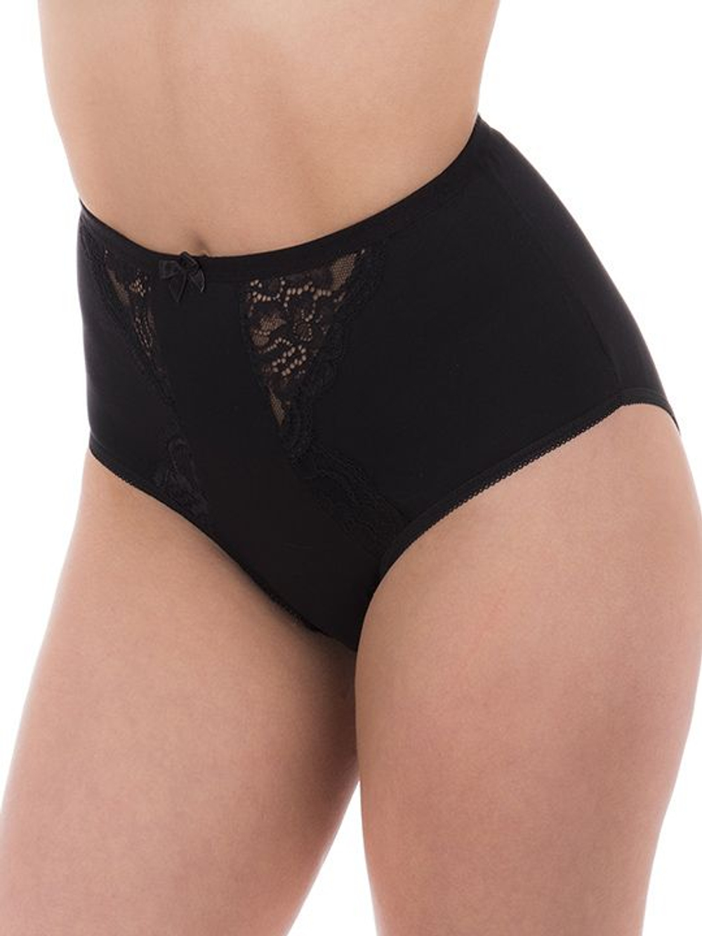 Трусы-макси из хлопка с элементами из кружева (Размер: 5X) (Цвет: черный)