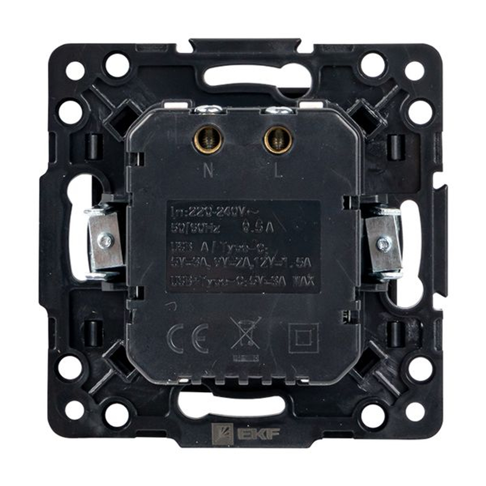 Стокгольм Механизм Розетки с 2USB type-A + type-C черный EKF PROxima
