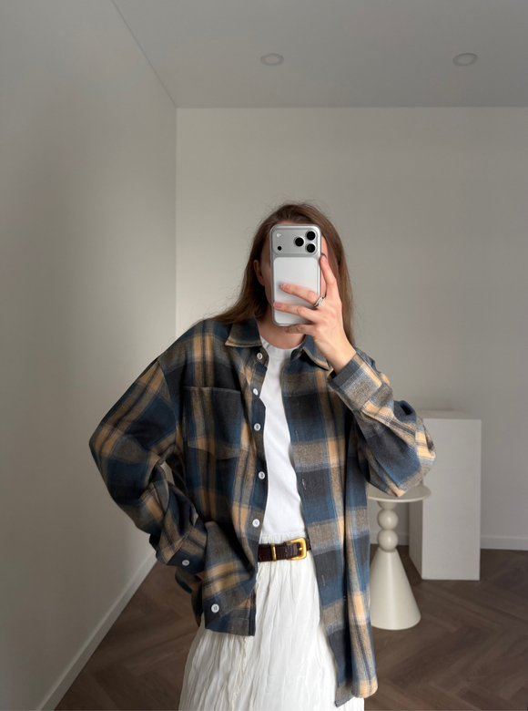 Рубашка в клетку синий