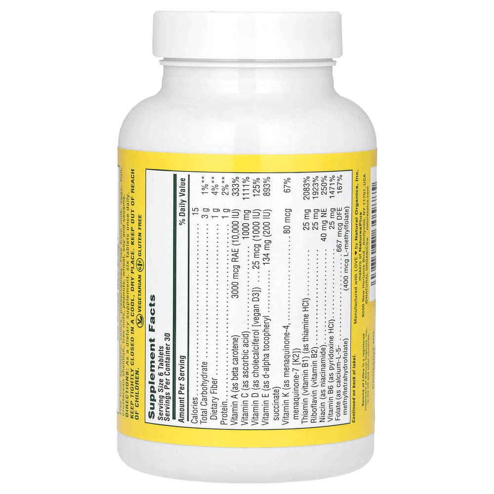 NaturesPlus, Source of Life, оригинальные мини-таблетки, добавка с мультивитаминами и минералами с концентрированными цельными продуктами, без железа, 180 таблеток