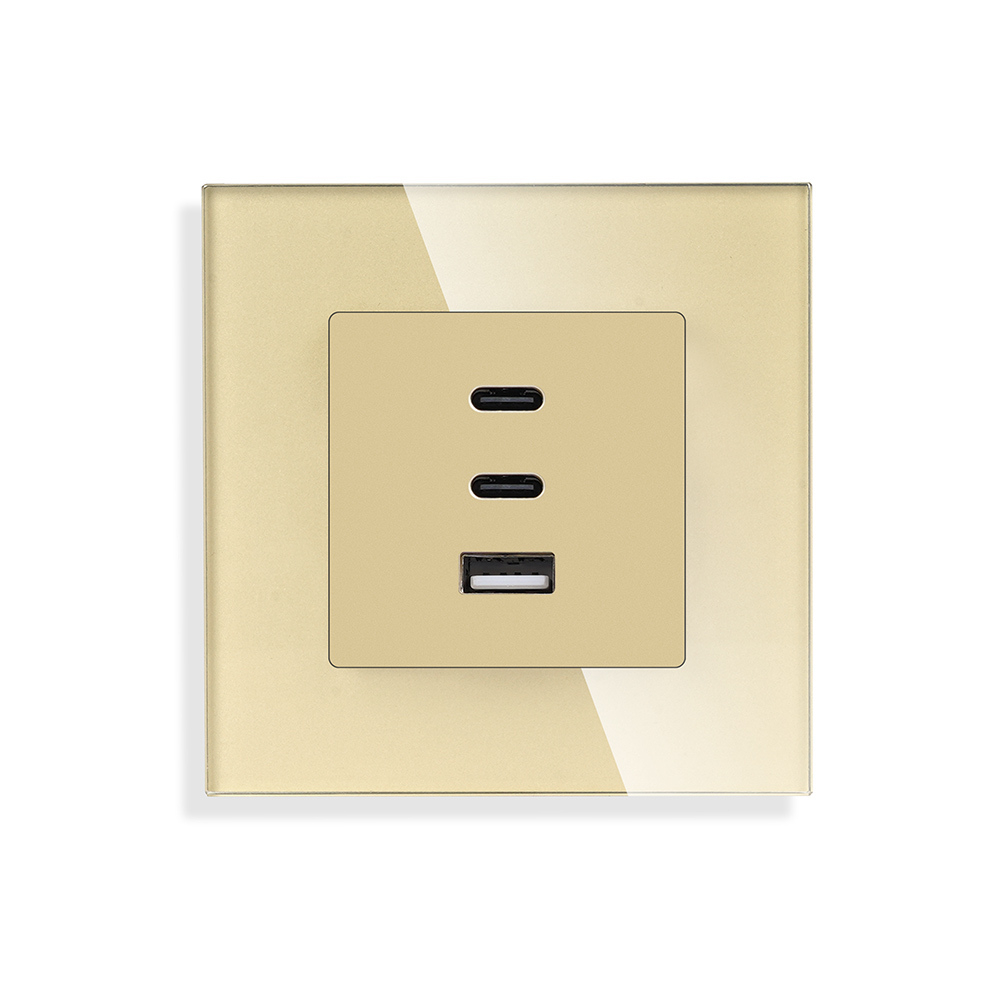 Блок зарядки в рамку 65W TYPE A+C+C 65WUSB (золотой)