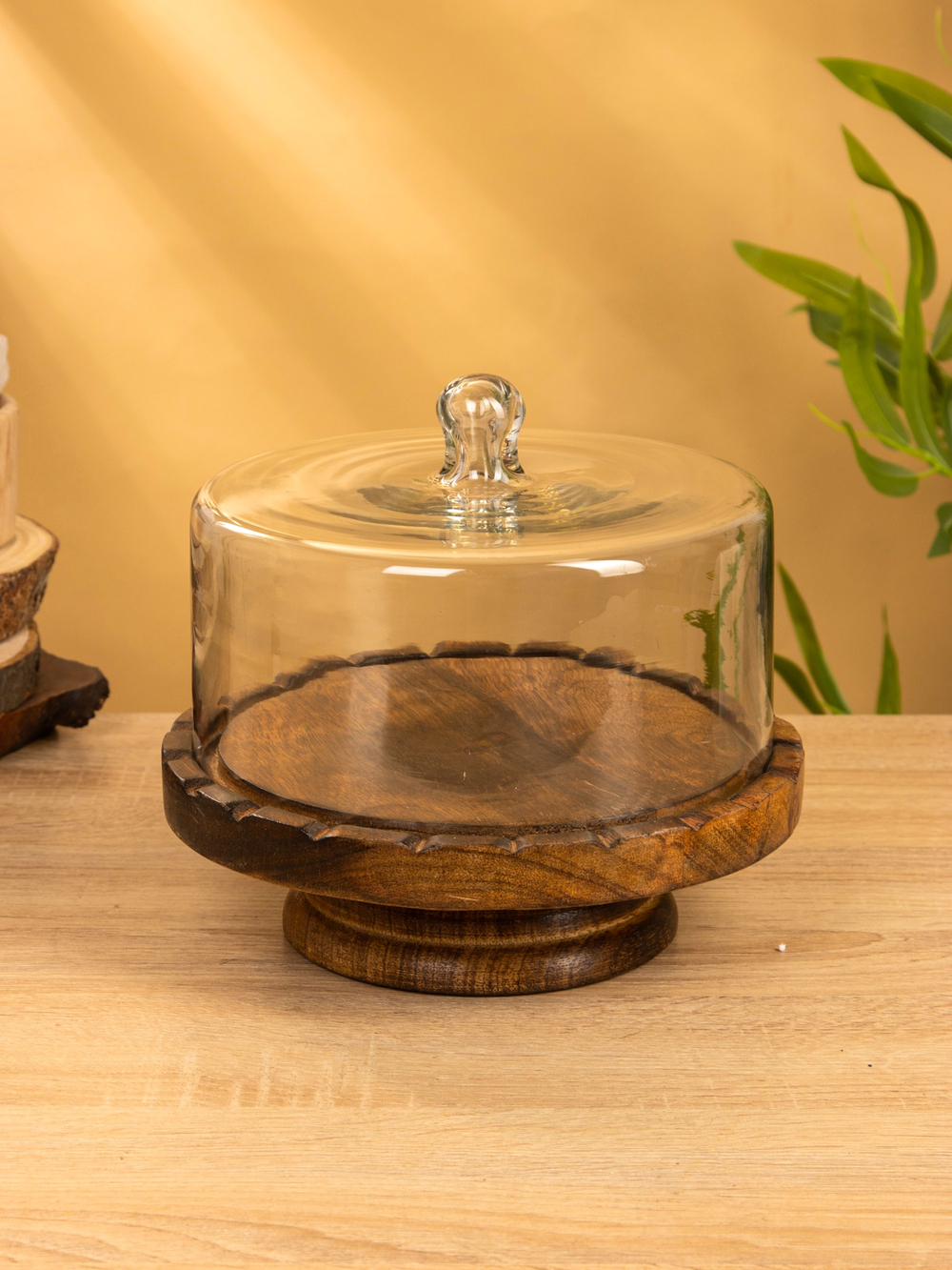 Блюдо сервировочное с крышкой, 22×22×20 см, дерево, стекло