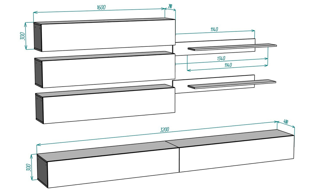 Гостиная 4 Белый Фасадный 0101 320*40*180 см, Белый   Фиеста