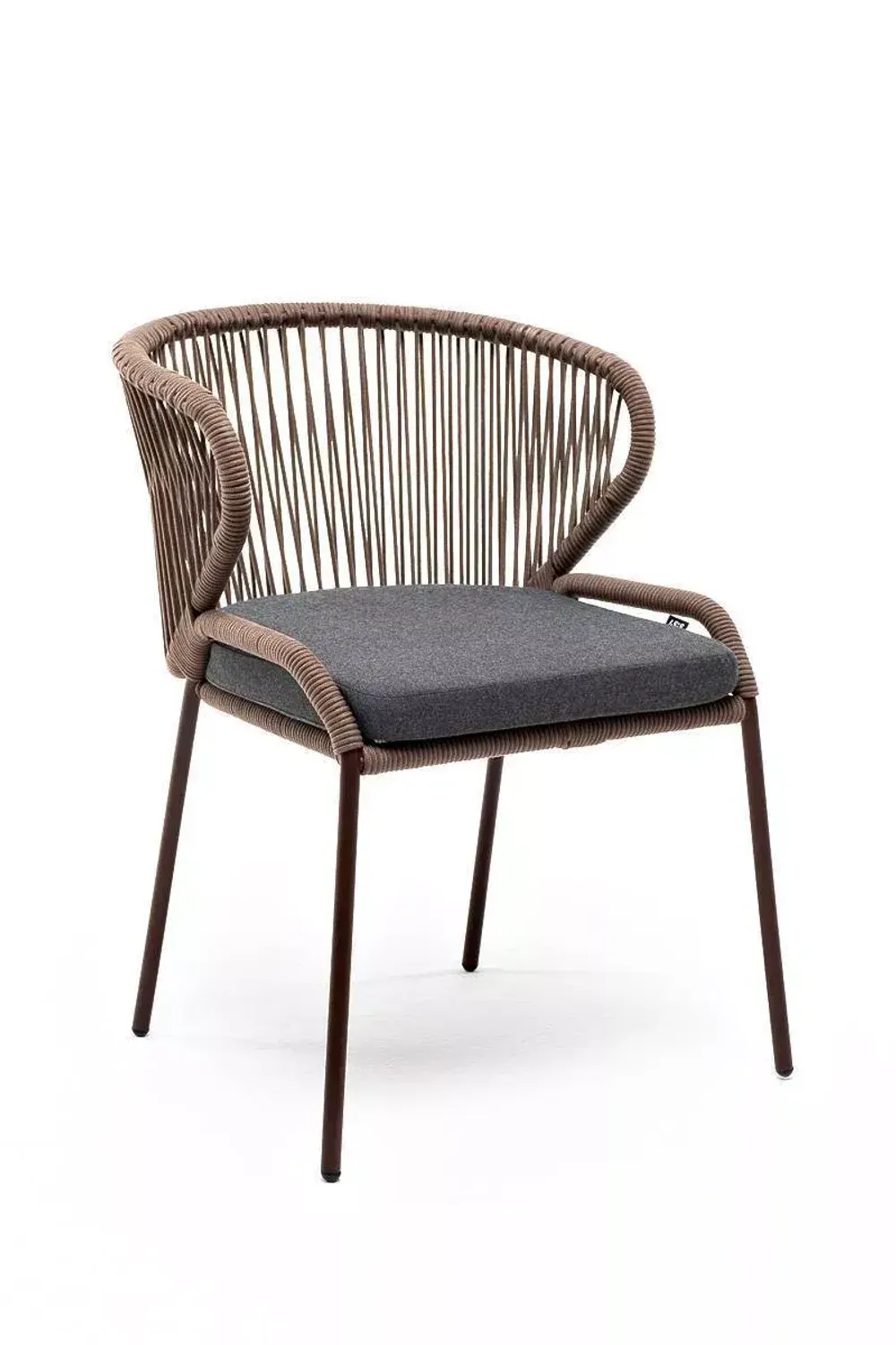 "Милан" стул плетеный из роупа, каркас алюминий коричневый (RAL8016) шагрень, роуп коричневый круглый, ткань темно-серая 019