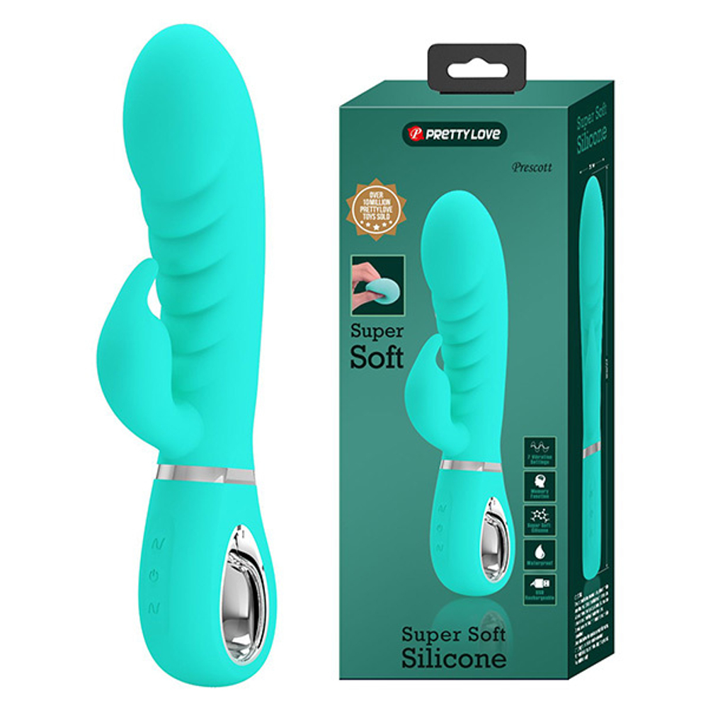 Бирюзовый вибратор-кролик с ребрышками 20см Pretty Love Prescott BI-014635-4