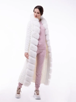 Кардиган длинный с отделкой натурального меха песца