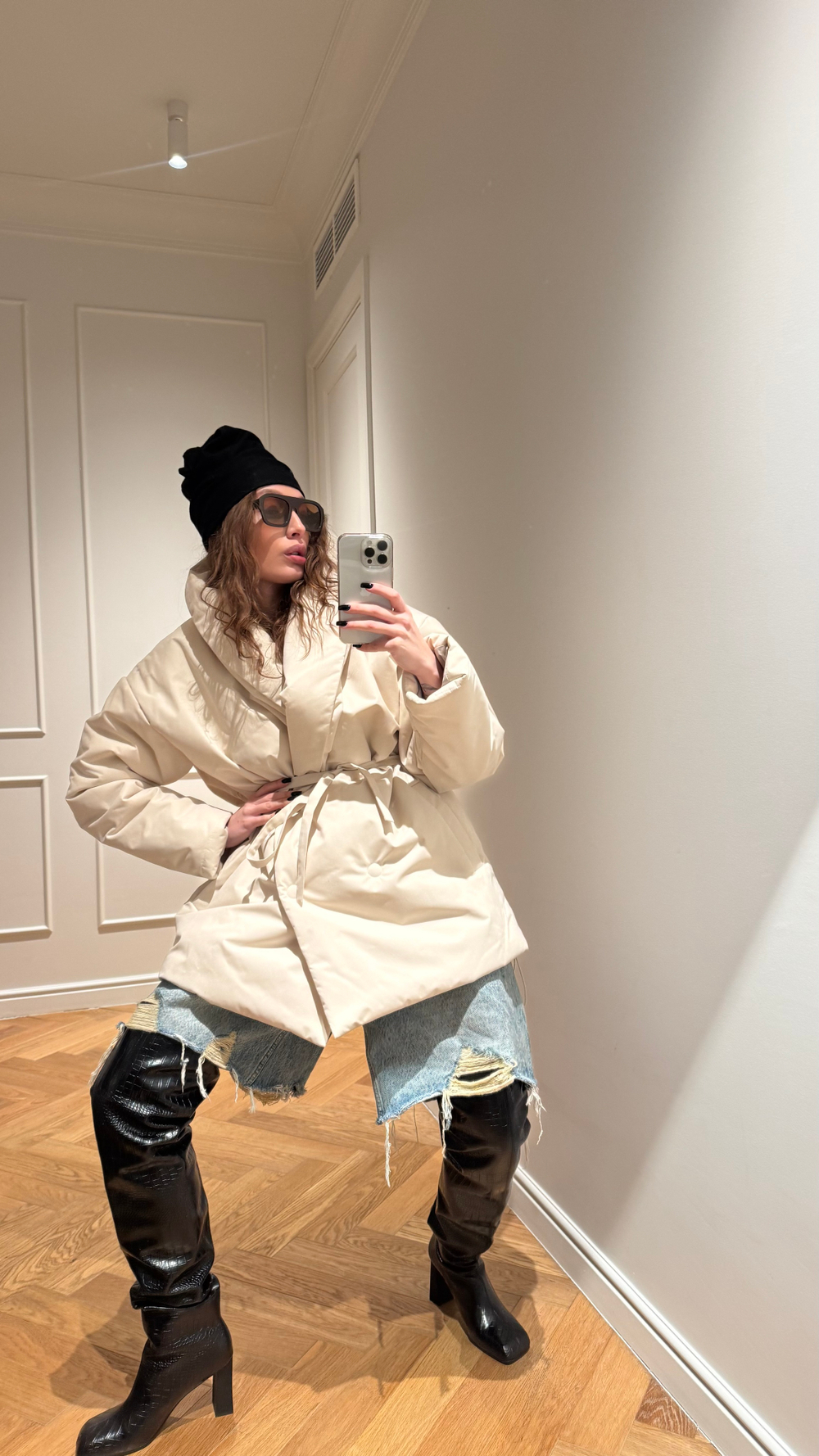 Куртка утепленная с поясом CREAM