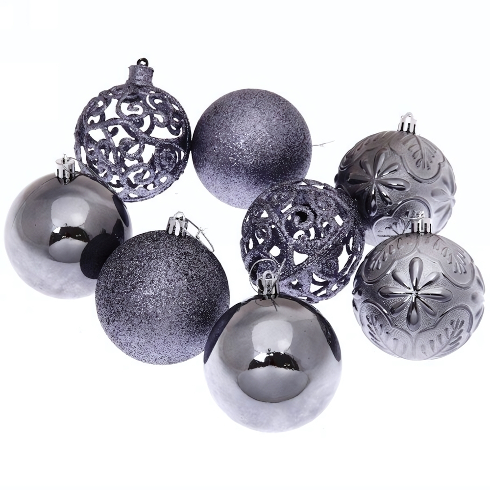 Новогодние шары 8 см (набор 24 шт) «Фактурный микс», графит