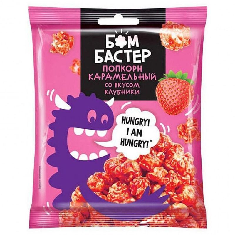Попкорн БомБастер Карамельный со вкусом Клубники 50 гр/пач 46 пач/кор