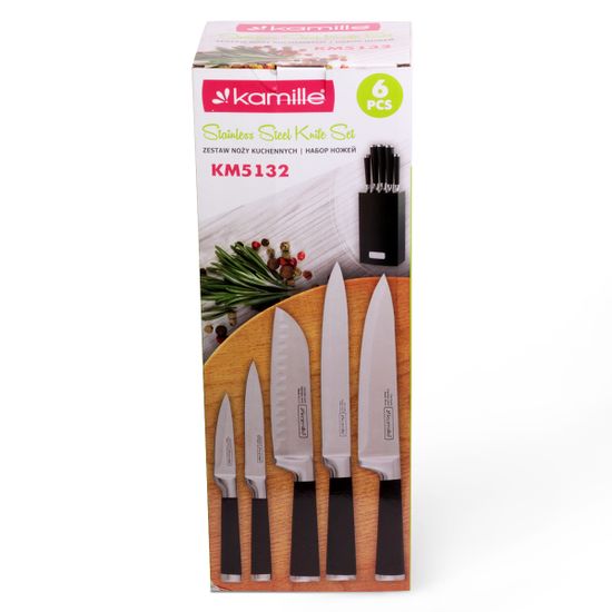 Набор ножей из нержавеющей стали 6 предметов Kamille KM-5132 (5 ножей на подставке)