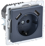 BRITE Розетка 1-местная с заземлением с защитными шторками 16А с USB A+A 5В 3,1А РЮш10-2-БрМ маренго IEK