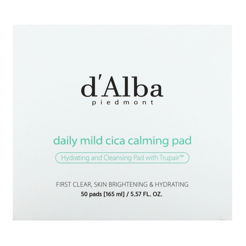 d'Alba, Daily Mild Cica Calming Pad, успокаивающие диски для ежедневного использования, 50 шт., 165 мл (5,57 жидк. унции)